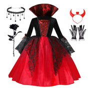 Girl Vampire Halloween Dress For Kid Ghost Bride Gothic Cosplay Vampire Costume Count Vampiran Carnival Outfit Black Red Clothes