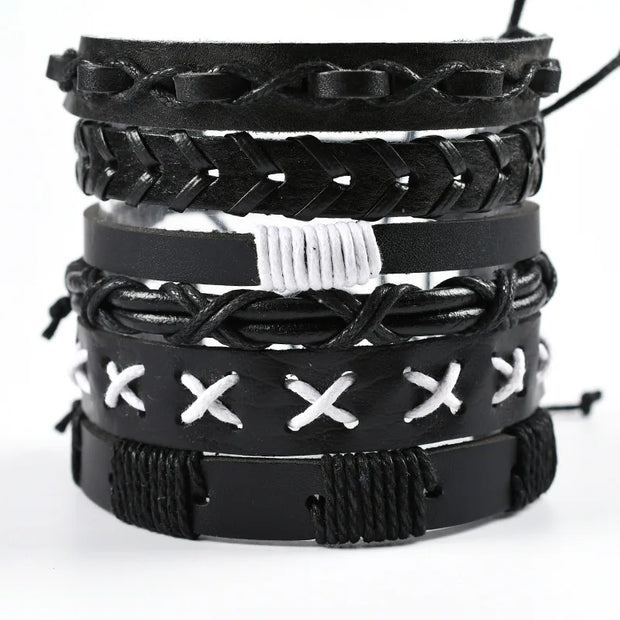 Fashion Bracelet Viking  Bracelet For Men Hand Bracelets Woven Skull Hand Jewelry Adjustable Leather Set viking man bracelet