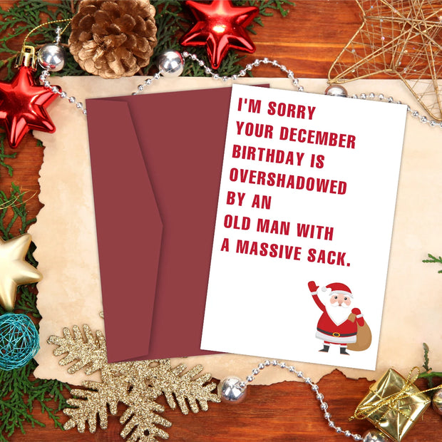1 Funny Christmas Birthday Greeting Card with Envelope,Hilarious December Birthday Card,Unique Gift Cards for Friends and Family