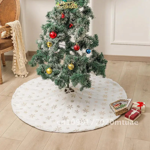 Hong Kong Love Christmas Tree Skirt round Plush Snowflake Design Home Decorations Short Apron