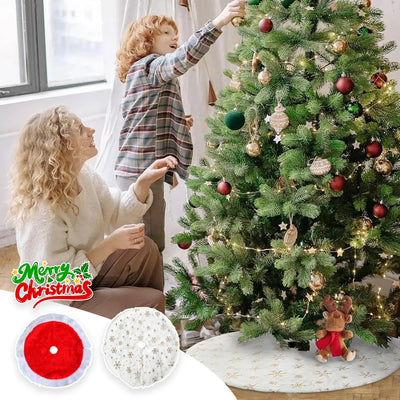 Miniature White Fluffy Christmas Tree Skirt Small Round Sequin Snowflake Design for Tabletop Xmas Tree Base Party Decor