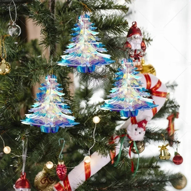 3D Christmas Tree Decorations Shiny Film Ornaments Glitter Christmas DIY  Iridescent Hanging Pendant Party Event Decor Suppliers