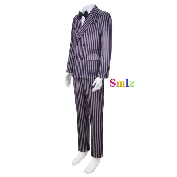 Gomez Addams Cosplay Anime Morticia Costume Dress Halloween Carnival Outfit Adult Kid Coat Shirt Pant Tie Suit Party Uniform