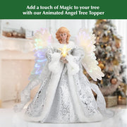 Mr. Christmas Fiber Optic White Christmas Tree Topper Angel, Christmas Decoration, Includes 10 Foot Cord, White