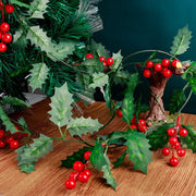 Christmas Wreath with Red Berries Green Leaf Hanging Garland Vine Artificial Flower Leaves String for Xmas New year Decoration