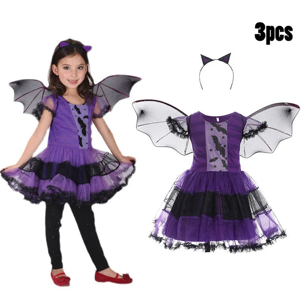 Girls Cosplay Vampirina Princess Dress Kids Charms Dress Up Christmas With Wings Vampire Halloween Costume Child Carnival Party
