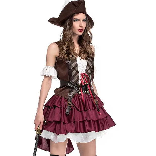 Adult Halloween Pirate Costume Women Drama Stage Performance Captain Jack Role Play Dress