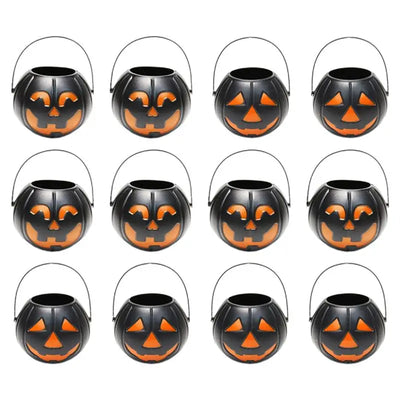 12Pcs Pumpkin Candy Bucket Decors Pumpkin Bucket Kids Candy Bucket Halloween Decorations And Props Black Mini Pumpkin Bucket