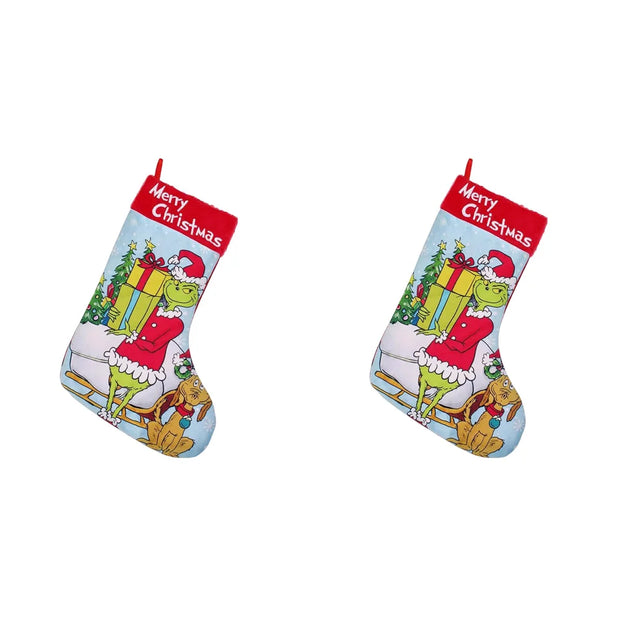 New Christmas Tree Decor Funny Green Grinch Christmas Socks Green Hair Monster Decor Children's Christmas Gifts Socks Candy Bags