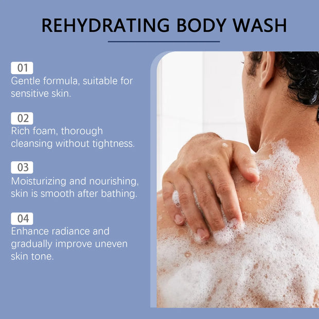 Hyaluronic Men Shower Gel Long Lasting Fragrance Improve Brighten Deep Moisturize Refresh Skin Help Exfoliator Body Wash Lotion