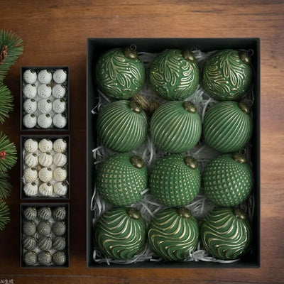 Set of Vintage Christmas Ball Ornaments Retro Green 8cm Christmas Tree Baubles Tree Home Decor Indoor DIY Holiday Crafts Supplie