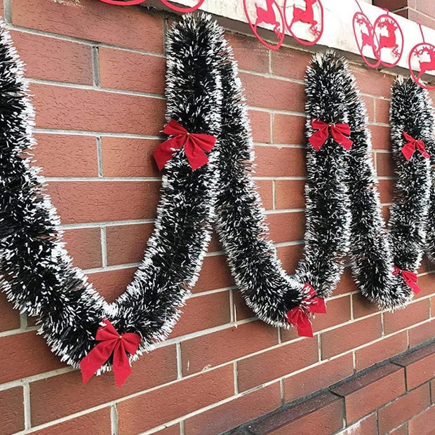 Christmas Garland Decorations 6.5FT Green Christmas Hanging Garland Red Bows Balls Ornaments Xmas Tree Home Party Decor New Year