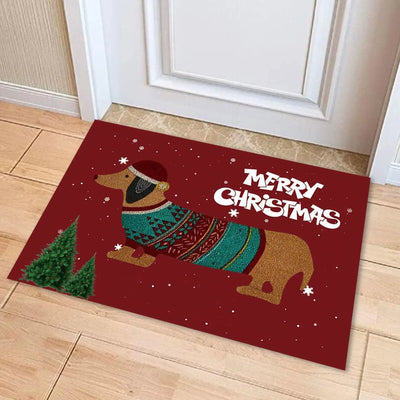 Christmas Dachshund Sausage Doormat Multipurpose Front Door Rug Creative Christmas Non-Slip Blanket For Indoor Outdoor 40x60cm