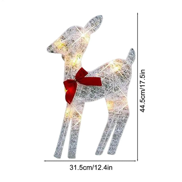 Lighted Deer Christmas Outdoor Decoration Reindeer Family Moose Lighted Holiday Display with Bell Bow Deer Lawn Garden Decor