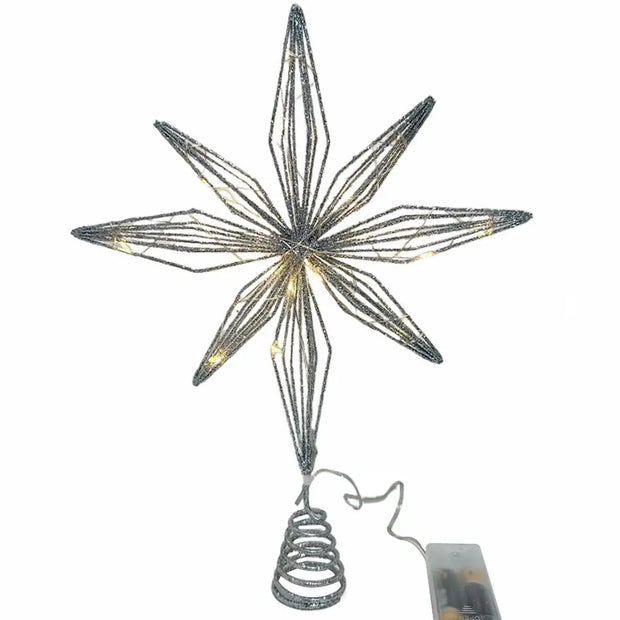 20-Lights Christmas Star Tree Topper Multi-Pointed Pre-lit Glittered Snowflake Treetop Lighted Xmas Treetop for Home Decorations