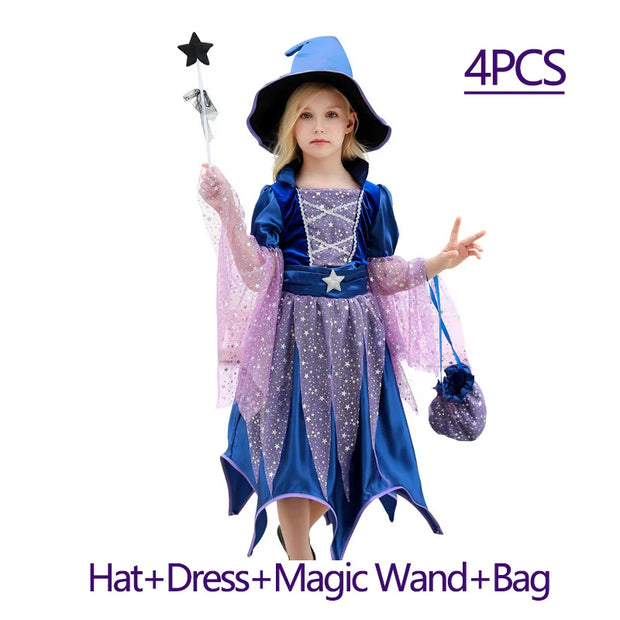 Halloween Costume for Girls Dress Scarlet Witch Vampire Devil Ghost Carnival Party Dress Up Hoodwinked Suit Kids Cosplay Clothes