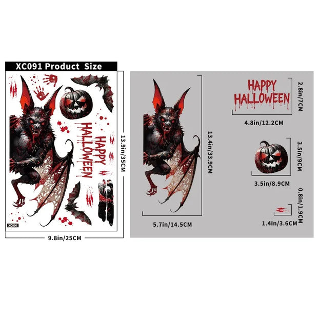 Halloween Horror Stickers Blood Fingerprint Hanging Ghost Pumpkin Skull Window Glass Sticker Happy Halloween Party Decor 2025