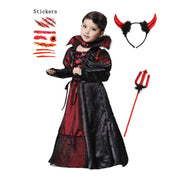 Halloween Fantasy Children's Costumes Ghost Bride Gothic Cosplay Girls Red Vampire Day of The Dead Kids Costumes for Boy Girl