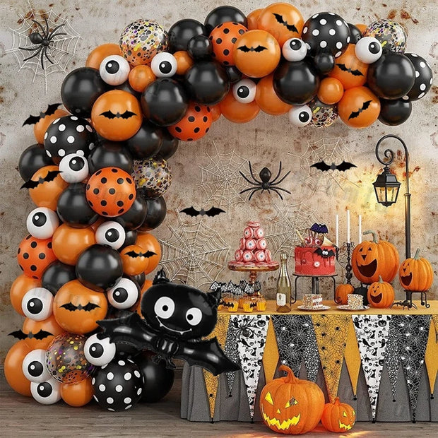 Halloween Bat Balloon Garland Arch Kit Black Orange Ballon 3D Bat Spider Sticker Eye Pumpkin Halloween Party Decoration Supplies