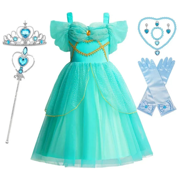 Jasmine Costume for Kids Girl Fancy Birthday Party Gown Princess Dress Carnival Children Clothing 2024 New Halloween Disguise