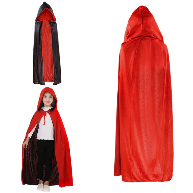 Unisex Child Adult Halloween Black Red Reversible Hooded Cloak Vampire Capes Party Costumes