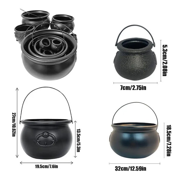 Witches Cauldron Halloween Candy Bowl Witches Cauldron Set Storage Bucket Home Decorations for Party Cabinet Desktop Tabletop