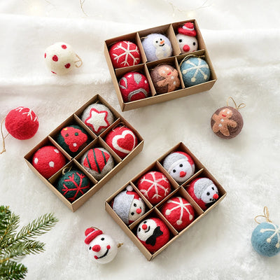 6 Christmas Decoration Felt Balls Small Hanging Christmas Snowflakes Snowman Garland Christmas Tree Decorations Christmas Gifts