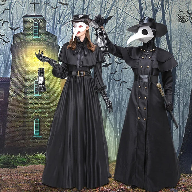 Plague Doctor Cosplay Dress Set Halloween Cosplay Costume Medieval Punk Birdman Masquerade Party Costume Props Female