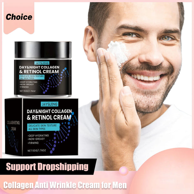 Collagen Anti Wrinkle Cream for Men Moisturizer Retinol Hyaluronic Acid Revitalizing Anti-Aging Reduce Fine Lines Night Lotion