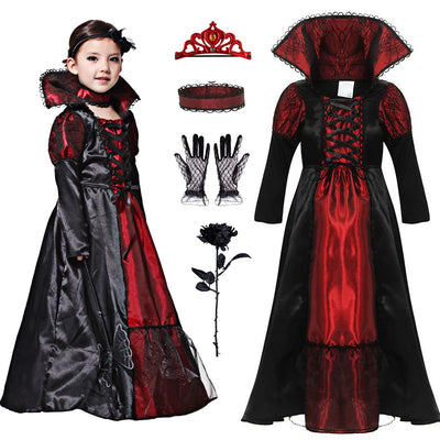Gothic Vampire Costume for Baby Girls Halloween Princess Party Clothes Kids Cosplay Dress Children Masquerade Devil Ghost Outfit