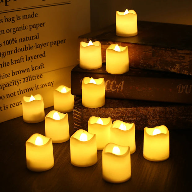 12/24Pcs Flameless LED Candle Wishing Tea Lamp Warm White Home Christmas Party Wedding Decoration Battery-Power Candles Lights