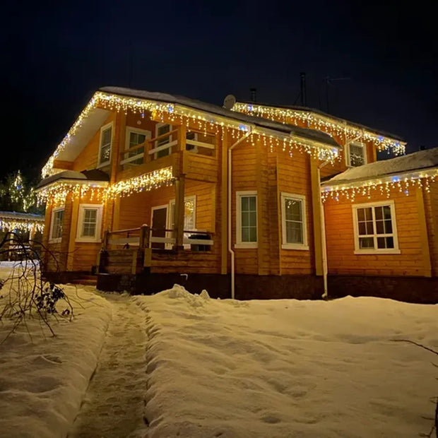 Christmas Decorations 2025 Street Garland On The House Outdoor Festoon Led Icicle Curtain Lights 4M(W)*0.6M(H) White Flash Fairy