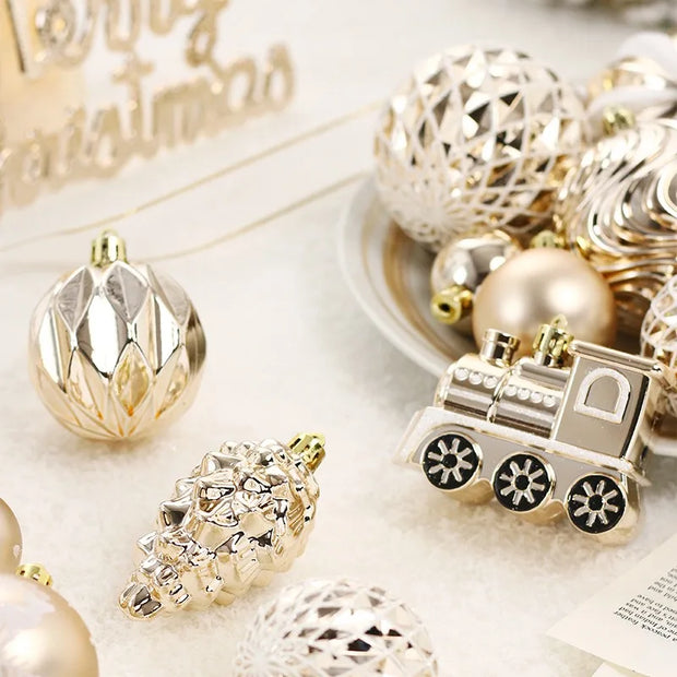 65PCS Champagne Gold Christmas Ball Decorations Matte Glossy Water Ripple Design Xmas Balls Christmas Tree DIY Decorations