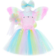 Pastel Flower Fairy Tutu Dress Costume for Girls Birthday Party Princess Dress Kids Halloween Carnival Butterfly Dress Up Outfit