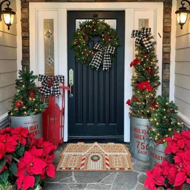 VIKAMA Christmas Gingerbread House Floor Mat Entrance Non Slip Water Absorbent Easy To Clean Festive Atmosphere Decorat Carpet