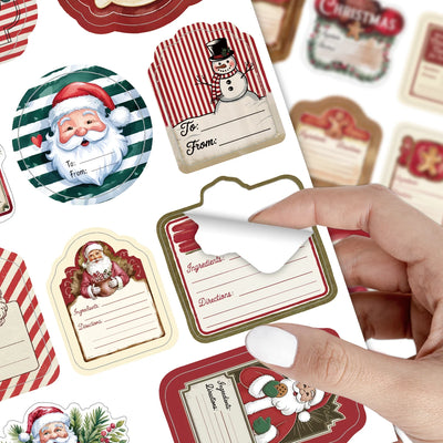 6sheets Vintage Christmas Name Stickers Labels,Self Adhesive Gift Wrapping Tag,For Homemade Baking Crafts,Christmas Party Favors