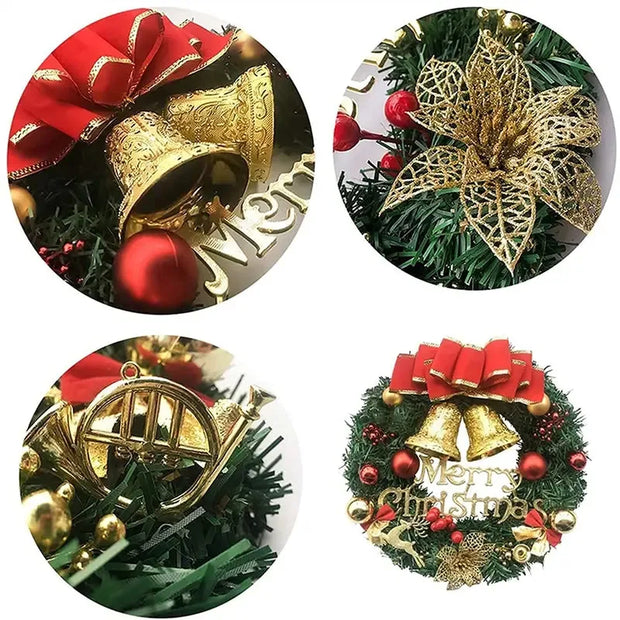 Artificial Merry Christmas Wreath with Bow Christmas Door Hanging Rattan Ornament Garland Christmas Suitable for Home Decoration