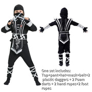 Boys Girls Ninja Cosplay Costume for Kids Anime Samurai Costume Kung Fu Dragon Ninja Jumpsuit With Weapon Outfit Party Halloween