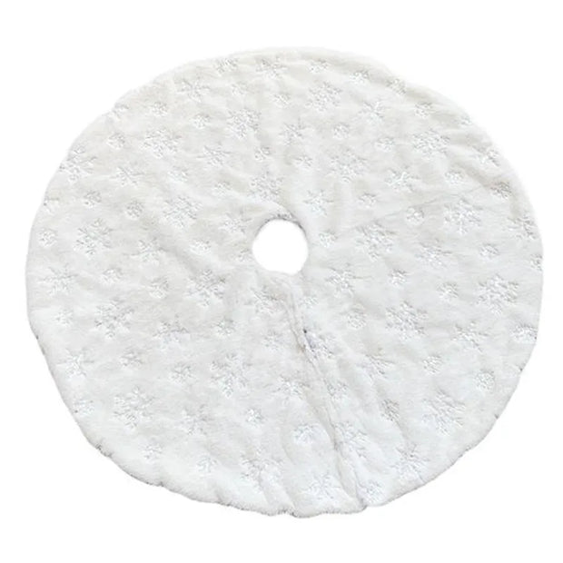 Luxury Faux Fur Christmas Tree Skirt Snowflake White Plush Mat Holiday Decor For Xmas New Year Home Ornament