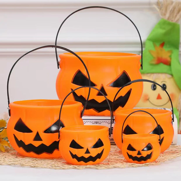 Popular Halloween Pumpkin Bucket Candy Bucket Kids Candy Trick Or Treat Prop Halloween Party Decoration Prop Supplies 5PCS