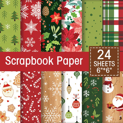24pcs Christmas Decorative Scrapbook Paper,Christmas Gift Small Business Packaging,Cardmaking Craft For Journal Background Paper