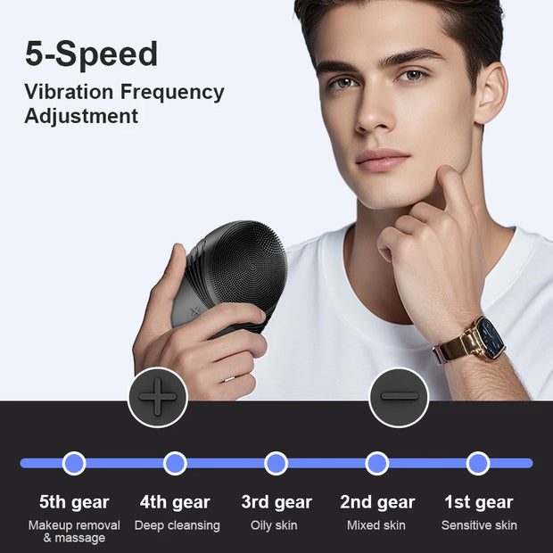 Portable Silicone Waterproof Rechargeable Face Wash Brush, 5 Cleansing Modes, Electric Deep Cleaning for Men & Women