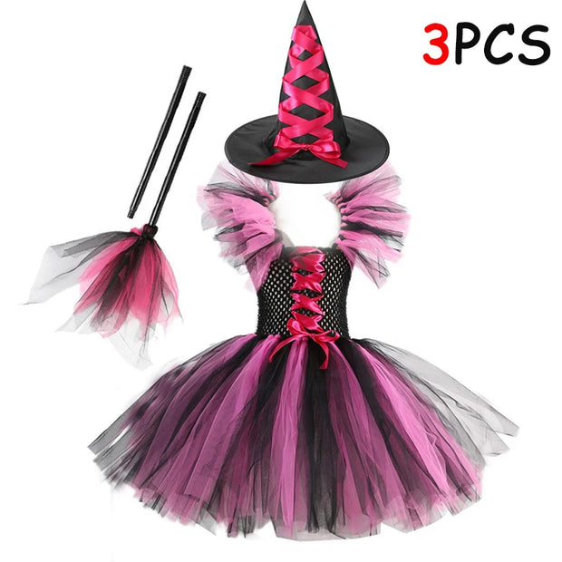 Halloween Kid Girl Cosplay Costume Maleficent Tulle Purple Black Dress Girls Vestidos Party Evil Queen Mesh Princess Dresses