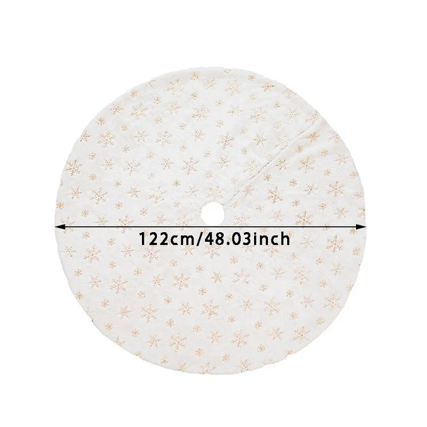 Luxury Faux Fur Christmas Tree Skirt Snowflake White Plush Mat Holiday Decor For Xmas New Year Home Ornament