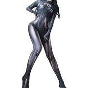 Sexy Black Cat Superhero Cosplay Costume Spider Women Halloween Costume Christmas Tights 3D Print Jumpuit Bodysuit Crotch Zipper