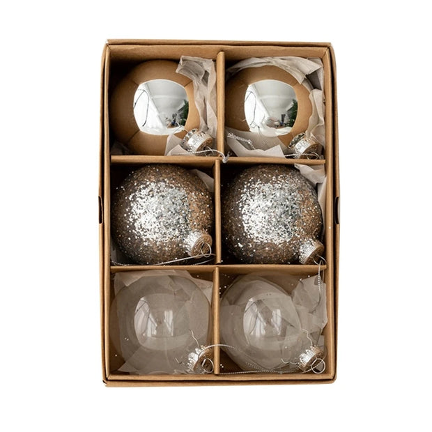Set/6pcs Christmas Bauble,Glass Balls Ornaments Perfect for Tree Decoration Beautiful Hangers Decors Eye-catching Accent