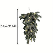Pre-Lit Greenery Pine Cone Christmas Garland Flocked and Warm White Led Lights, Front Door Christmas Wreath, Teardrop