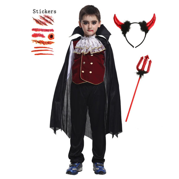 Halloween Fantasy Children's Costumes Ghost Bride Gothic Cosplay Girls Red Vampire Day of The Dead Kids Costumes for Boy Girl