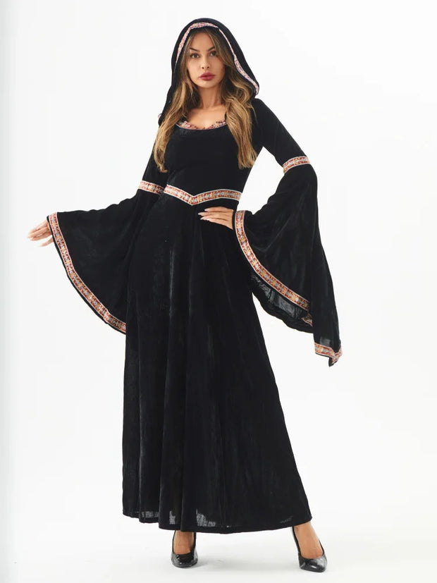 Medieval Retro Gothic Hoodie Witch Long Skirt Luxury Women's Party Dress Cosplay Vampire Halloween Adult Costume