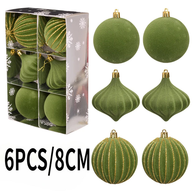 6PCS 8CM Christmas Balls Ornaments Flocking Hollow Out Christmas Tree Party Decoration Christmas Spheres Pendant 2025 New